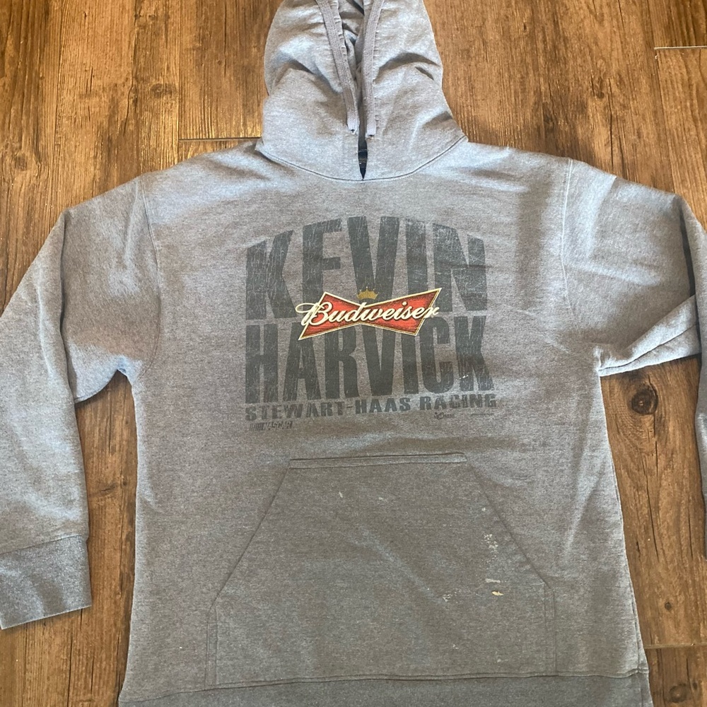 Vintage Nascar Budweiser Gray Hoodie With Red Logo M